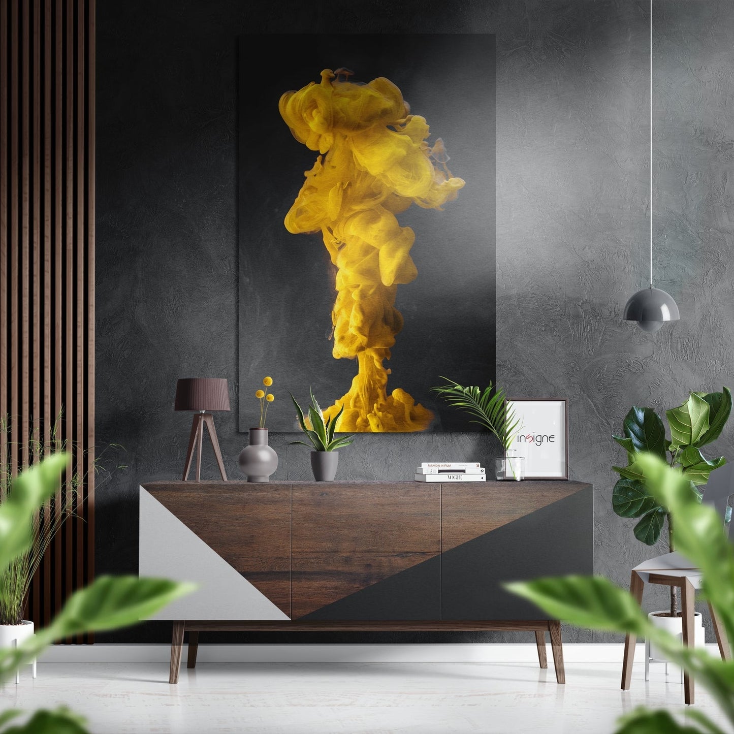 Yellow Smoke brushed aluminum metal wall art