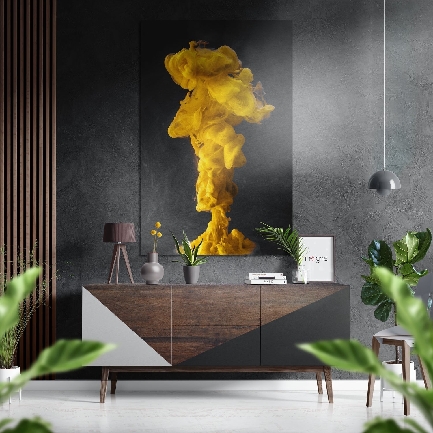 Yellow Smoke brushed aluminum metal wall art