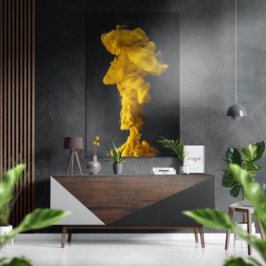 Yellow Smoke brushed aluminum metal wall art