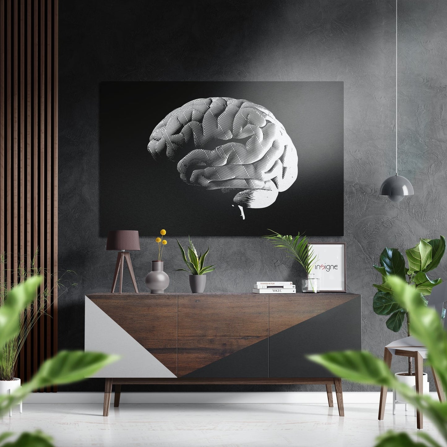 Brain anatomical metal wall art on brushed aluminum Dibond