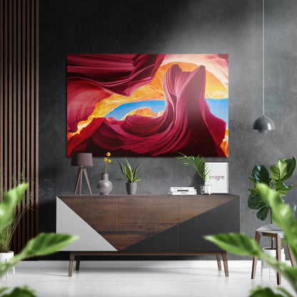 Crimson canyon sandstone waves metal wall art