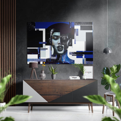 Cobalt Glitch Woman Metal Wall Art