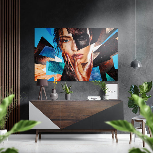 Turquoise shattered glass woman metal wall art