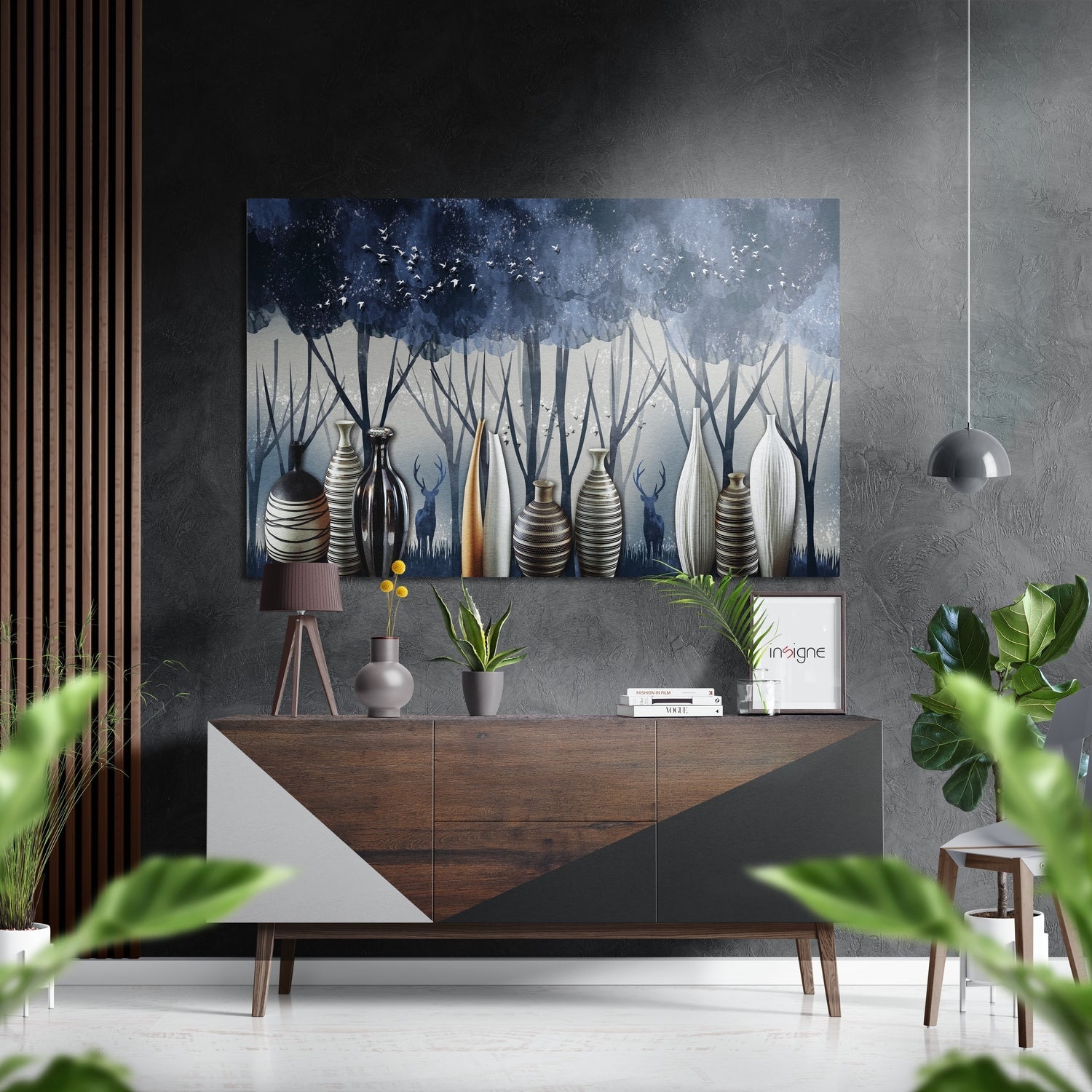Vases of Dreams brushed aluminum metal wall art panel