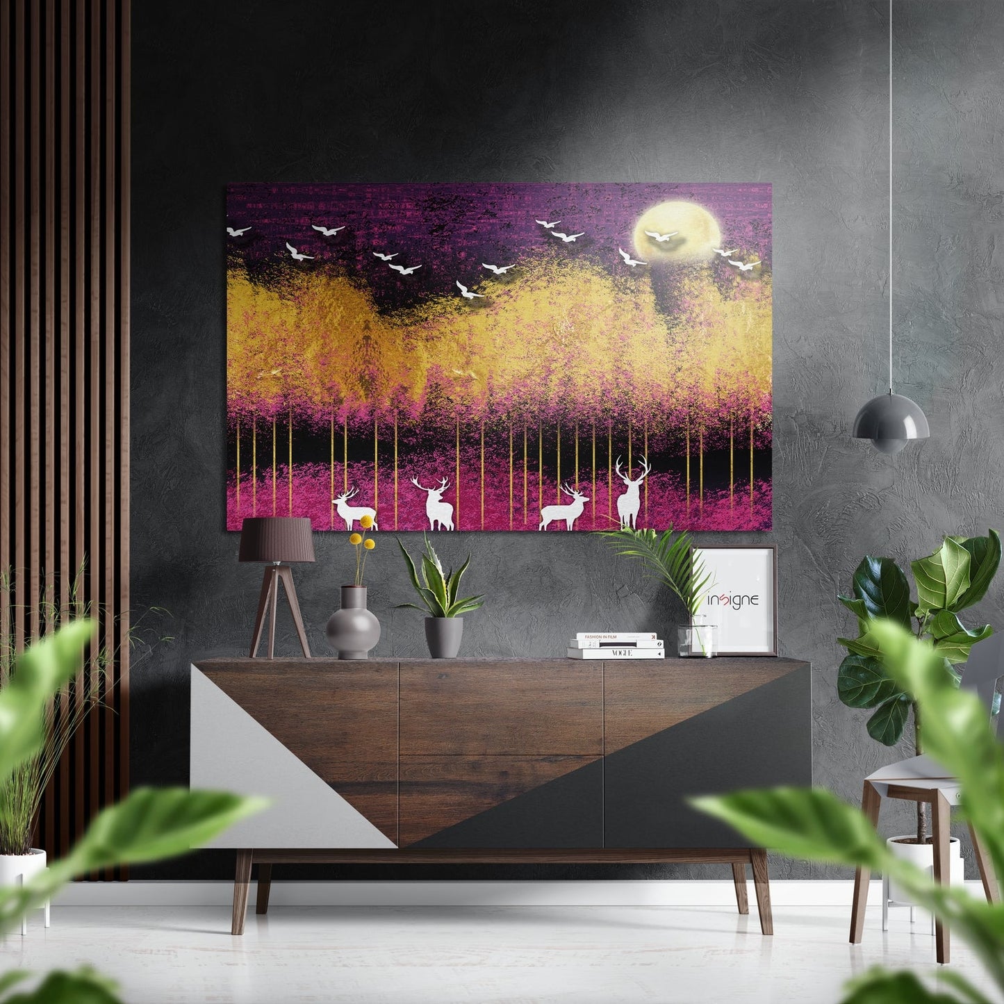 White Deer Purple Moon Metal Art