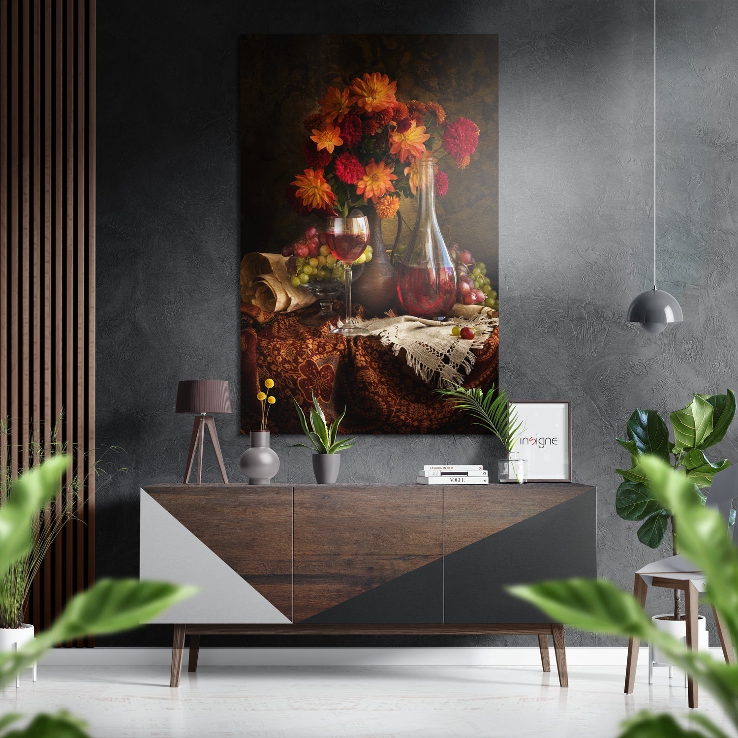 Wine and barrel brushed metal wall art print