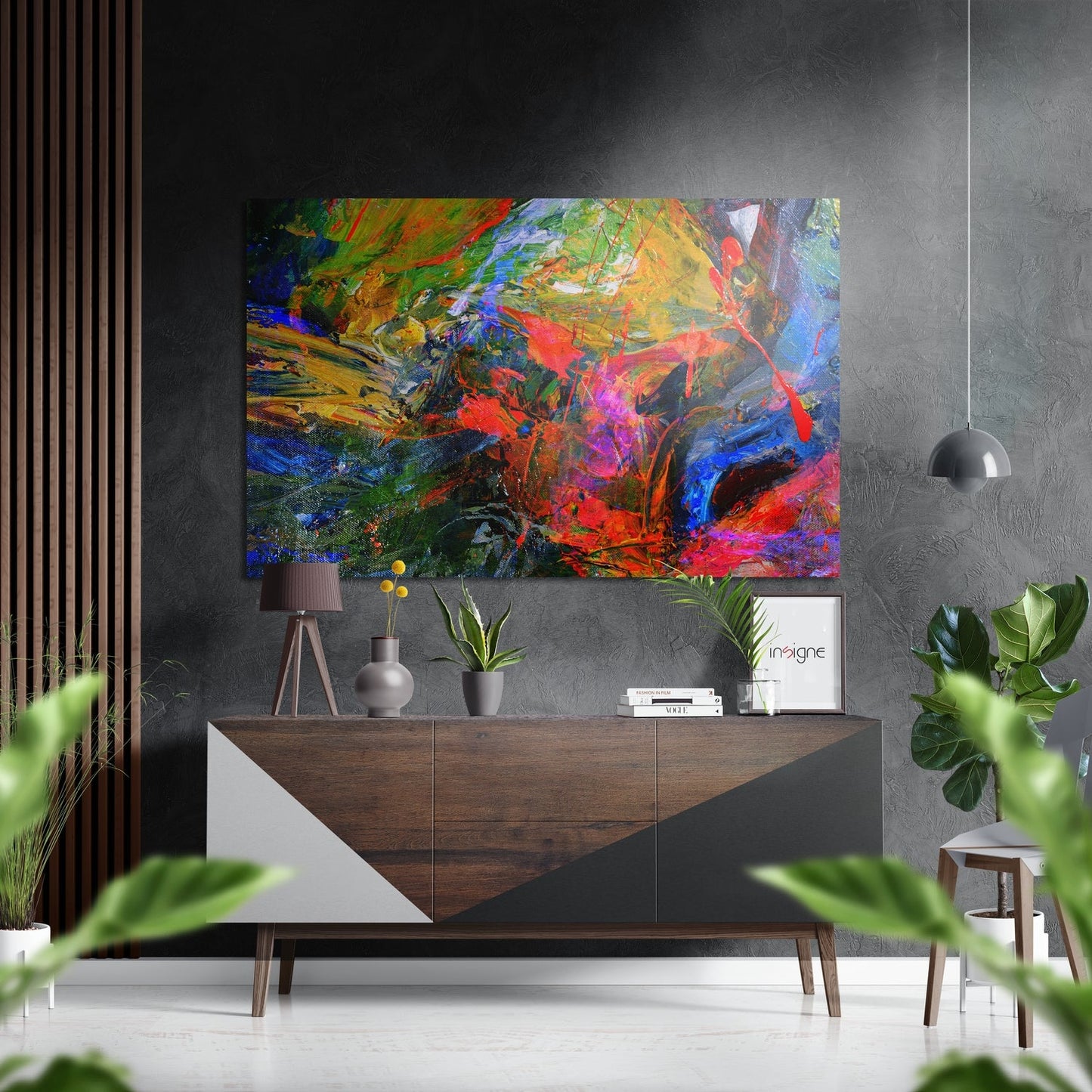 Anarchy of Colors metal wall art hanging on a modern wall
