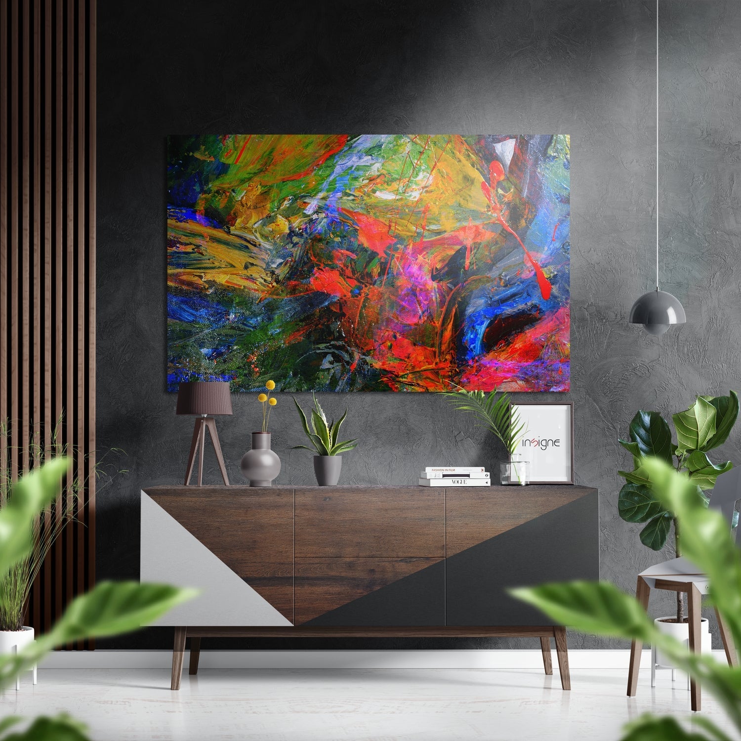 Anarchy of Colors metal wall art hanging on a modern wall