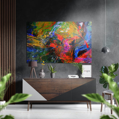 Anarchy of Colors metal wall art hanging on a modern wall