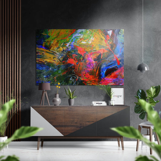 Anarchy of Colors metal wall art hanging on a modern wall