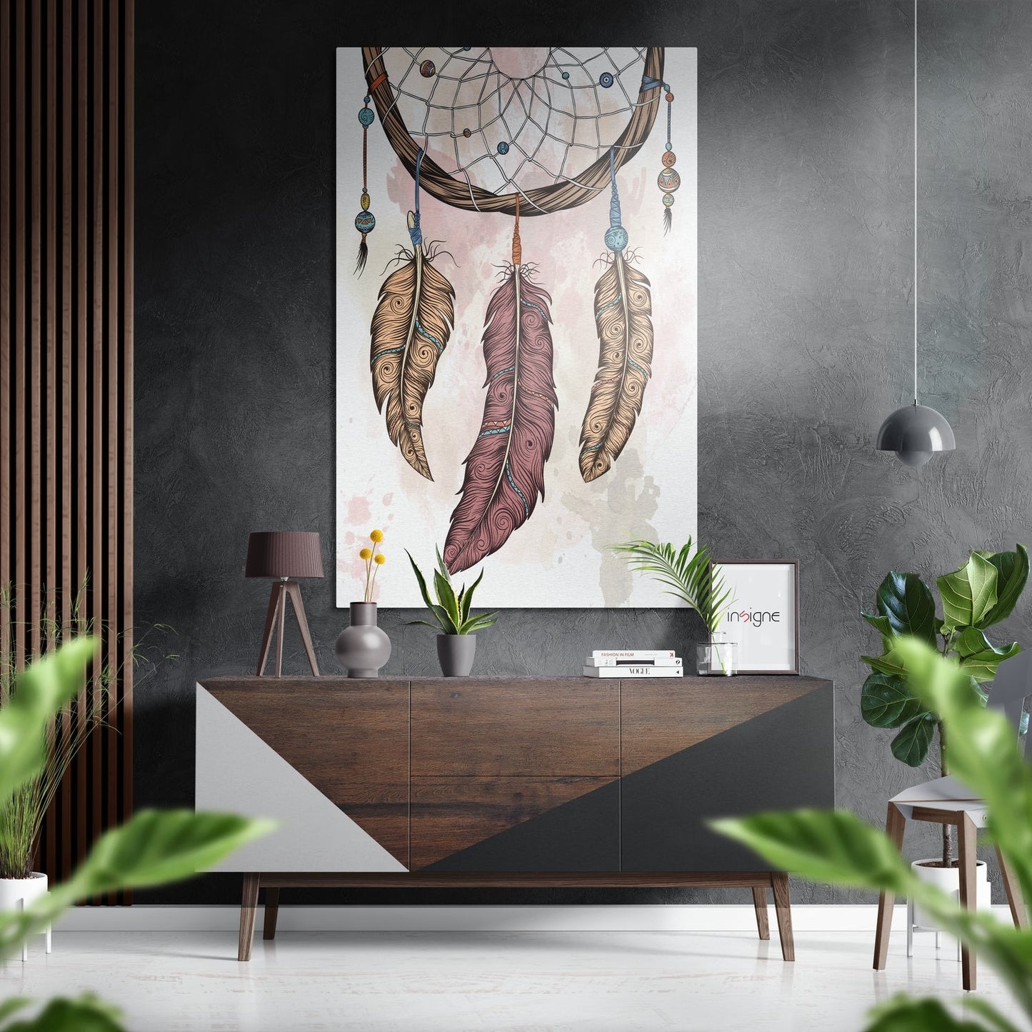 Feather dream catcher metal wall art boho design