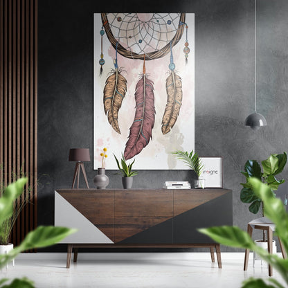 Feather dream catcher metal wall art boho design