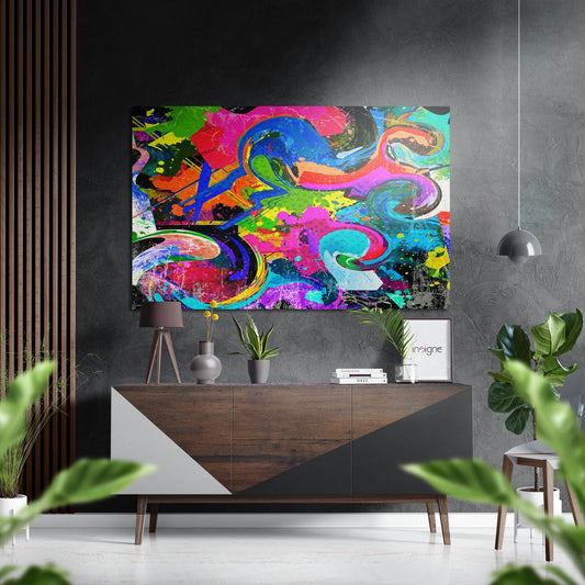 Anarchy of Colors metal wall art hanging on a modern wall