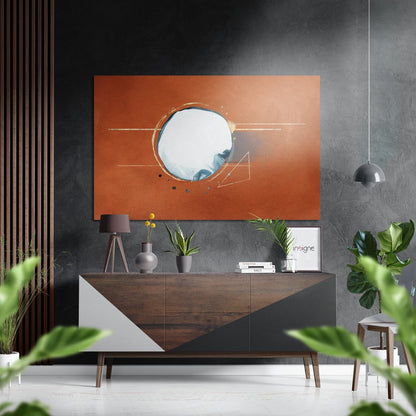 Burnt orange abstract moon circle metal wall art