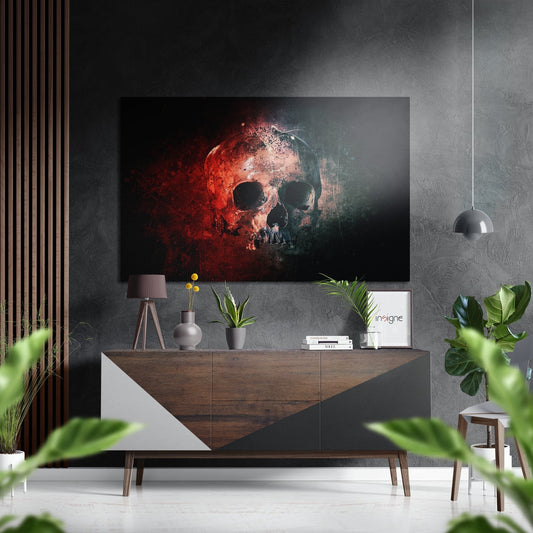 Red Green Grunge Skull Metal Wall Art