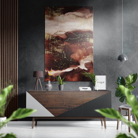 Abstract metal wall art on brushed aluminum