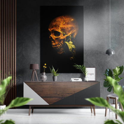 Golden Skull with Ivy metal wall art brushed aluminum dibond print