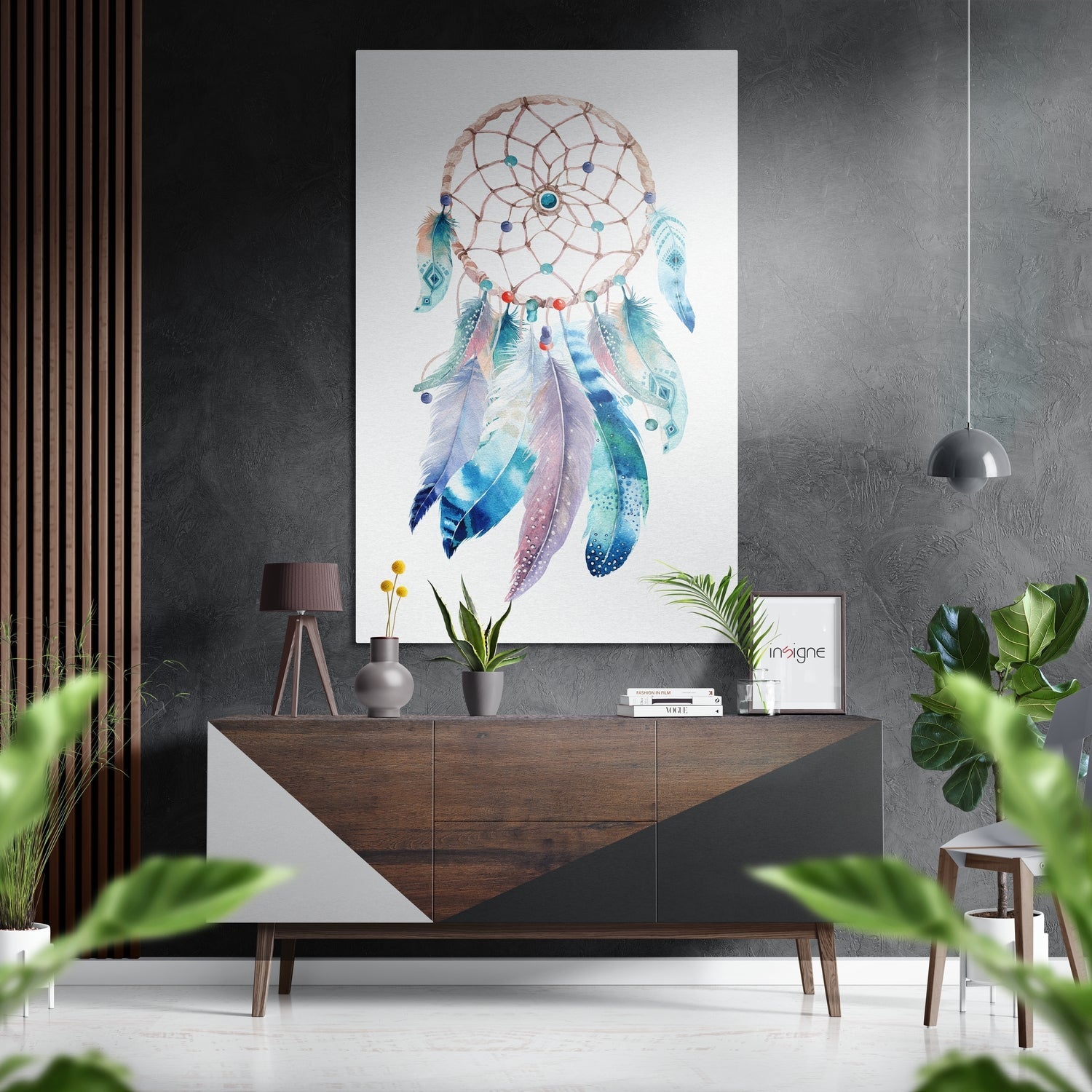 Turquoise watercolor dreamcatcher metal wall art