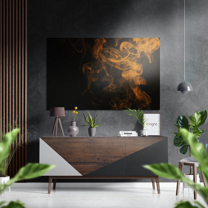 Orange Swirling Smoke on Black Metal Wall Art