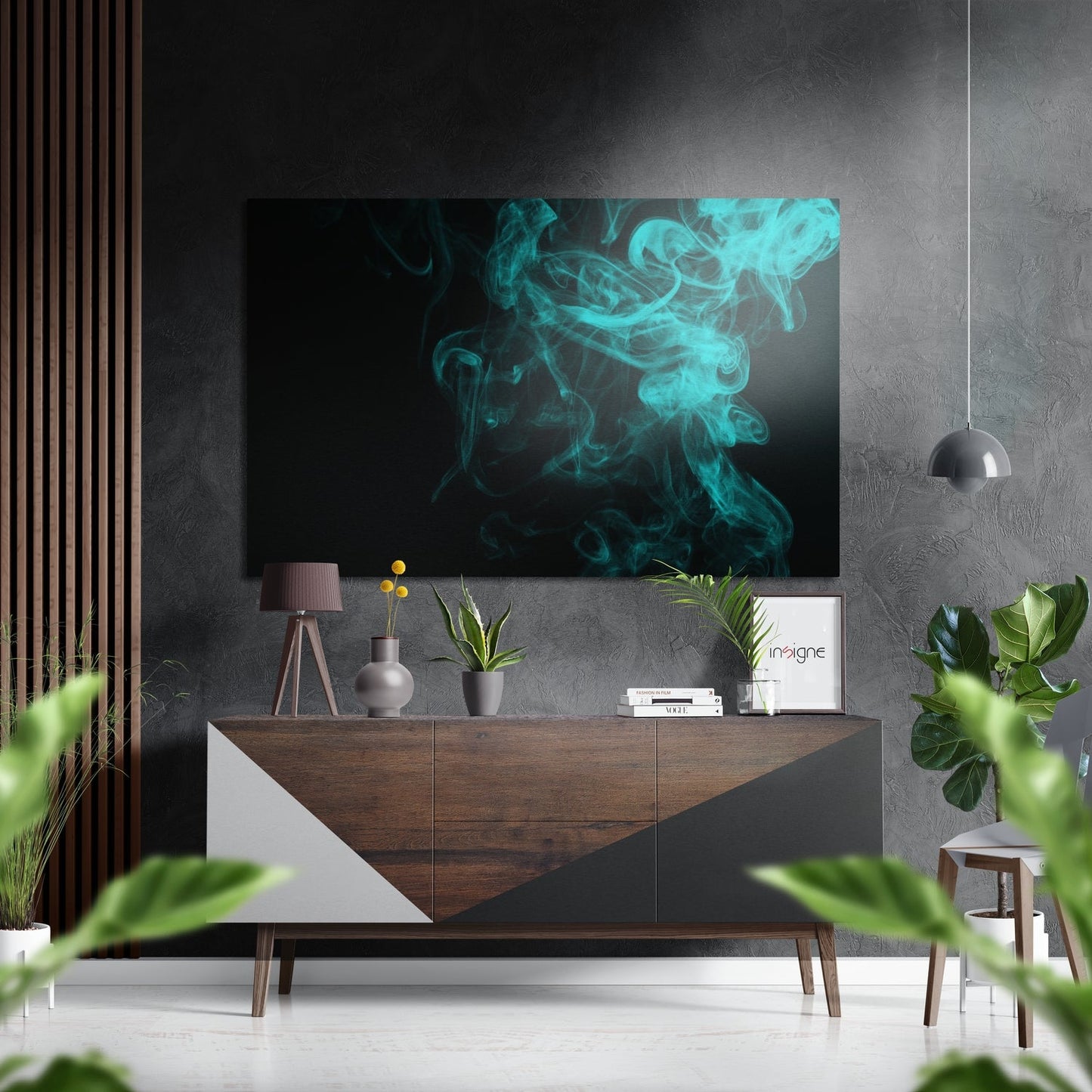 Turquoise swirling smoke metal wall art