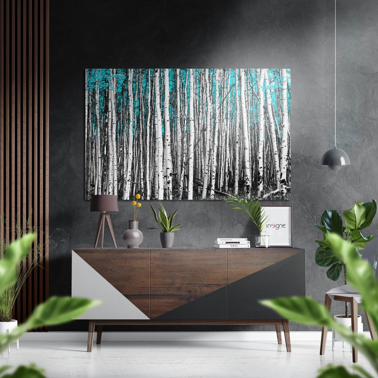 White Birch Turquoise Leaves Metal Art