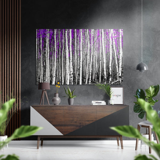 White Birch Purple Leaves Metal Art