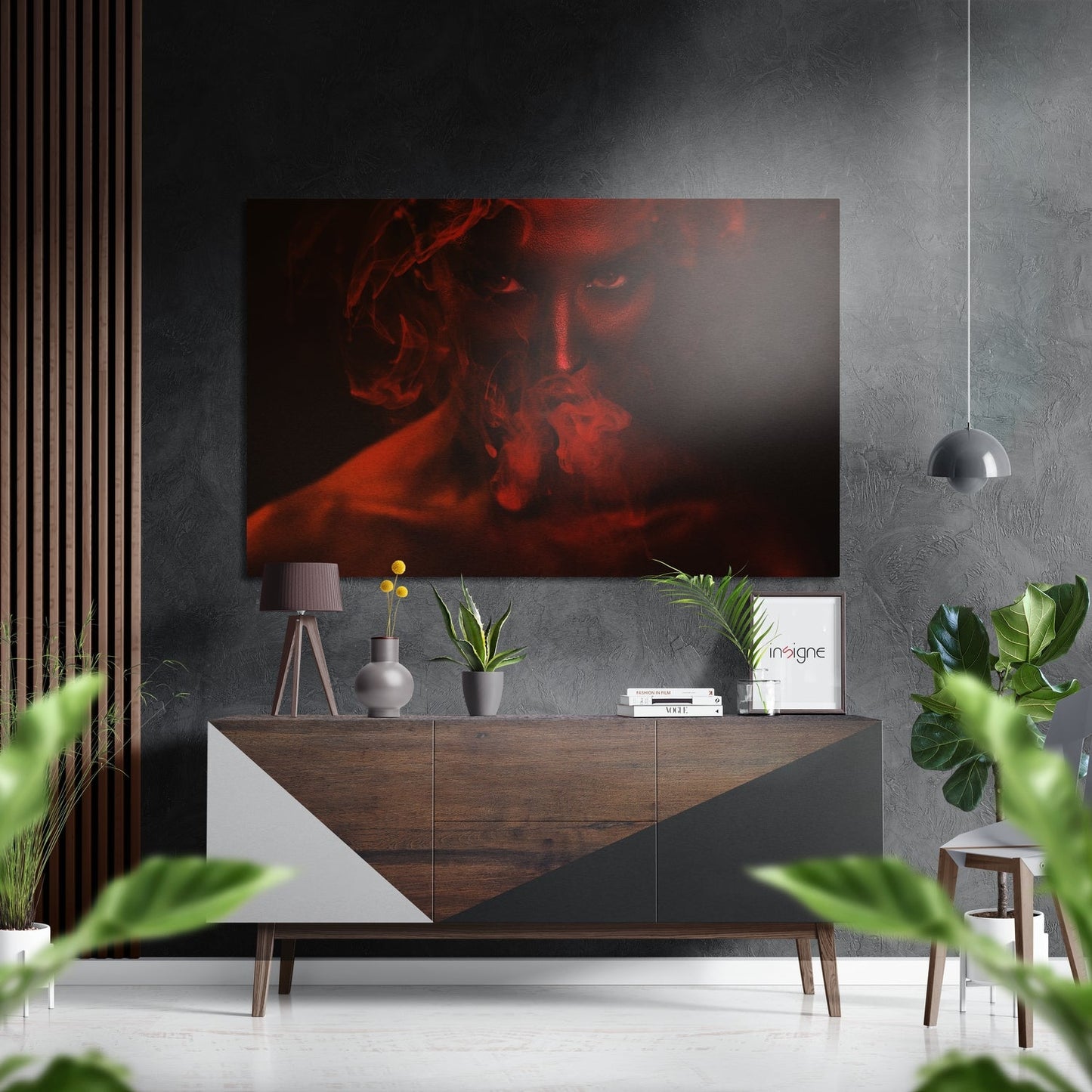 Red smoke metal wall art