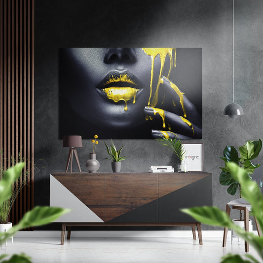 Yellow ink metal wall art