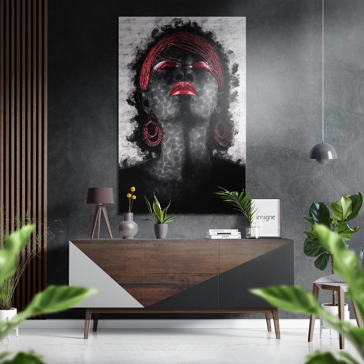Red braids smoky woman portrait metal wall art