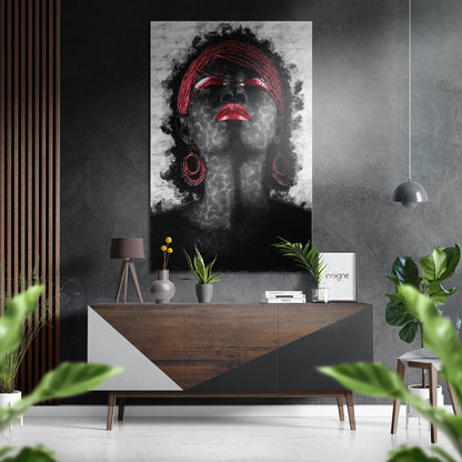 Red braids smoky woman portrait metal wall art