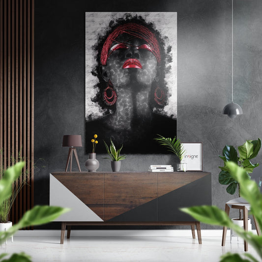 Red braids smoky woman portrait metal wall art