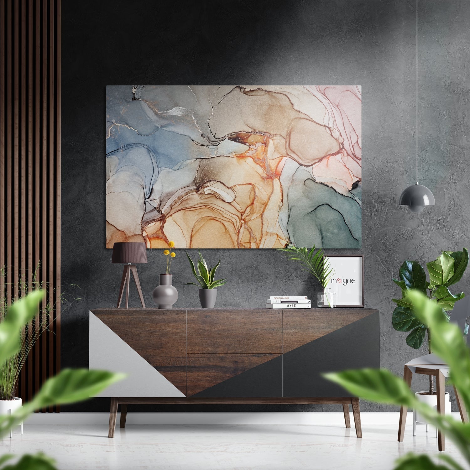 Peach rust smoke marble metal wall art