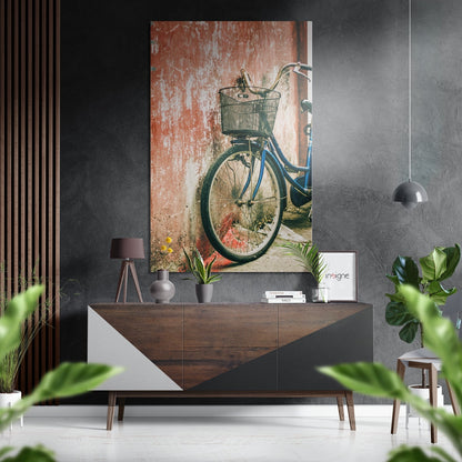 Retro bicycle brushed aluminum dibond metal wall art with a textured contemporary finish