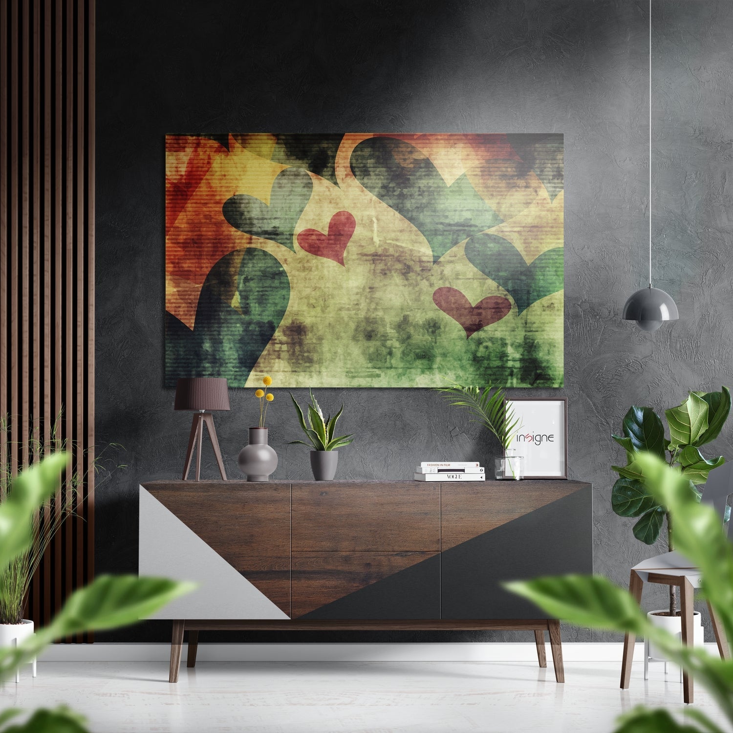 Hearts metal wall art panel with repeating hearts pattern