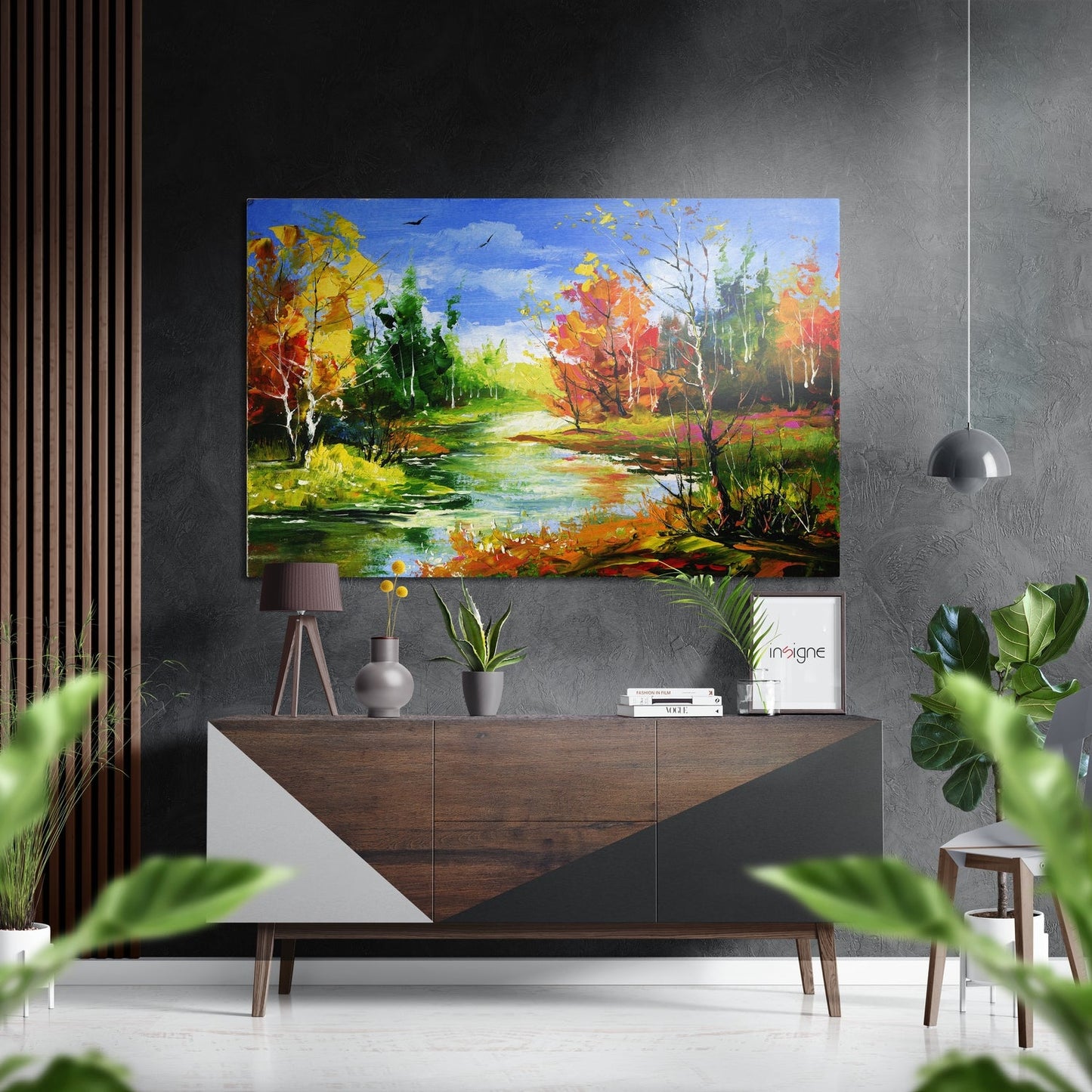 Painted Autumn Forest Creek Metal Wall Art