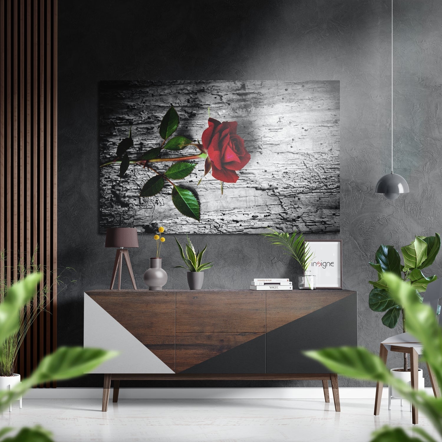Red Rose Weathered Wood Bark metal wall art rustic floral