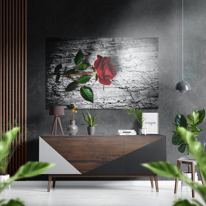 Red Rose Weathered Wood Bark metal wall art rustic floral