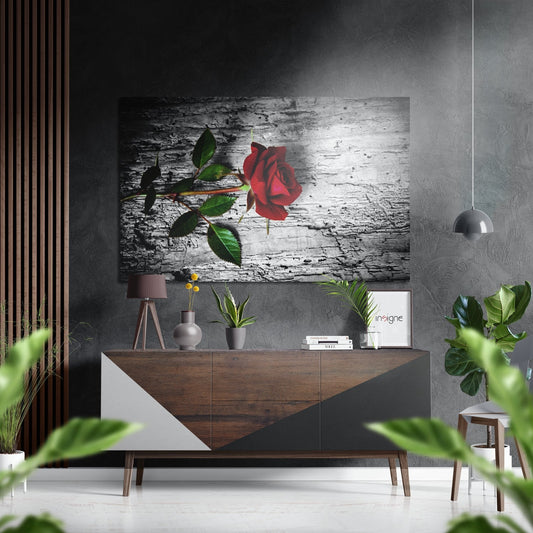Red Rose Weathered Wood Bark metal wall art rustic floral