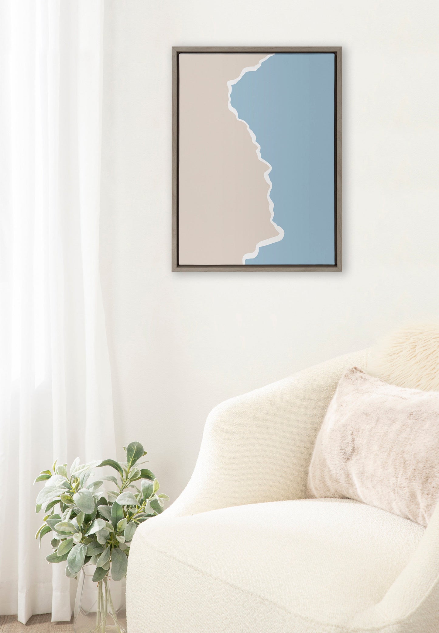 Beige and Blue Abstract Landscape Canvas Wall Art