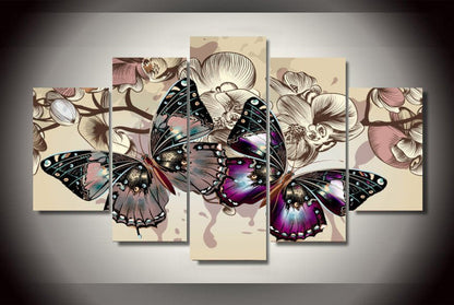Butterflies In Motion five-piece framed canvas wall art with delicate floral detail