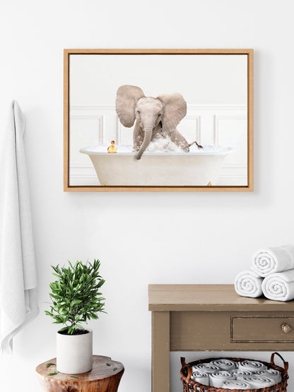 Sylvie Baby Elephant No4 In Bubble Bath Neutral Style Framed Canvas by Amy Peterson Art Studio