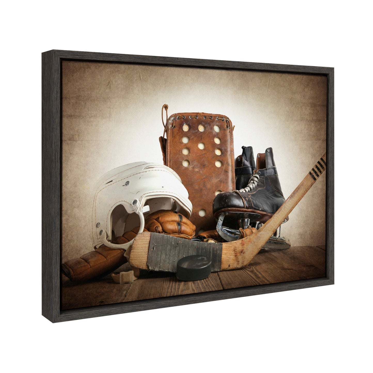 Vintage Hockey Gear Framed Canvas Wall Art