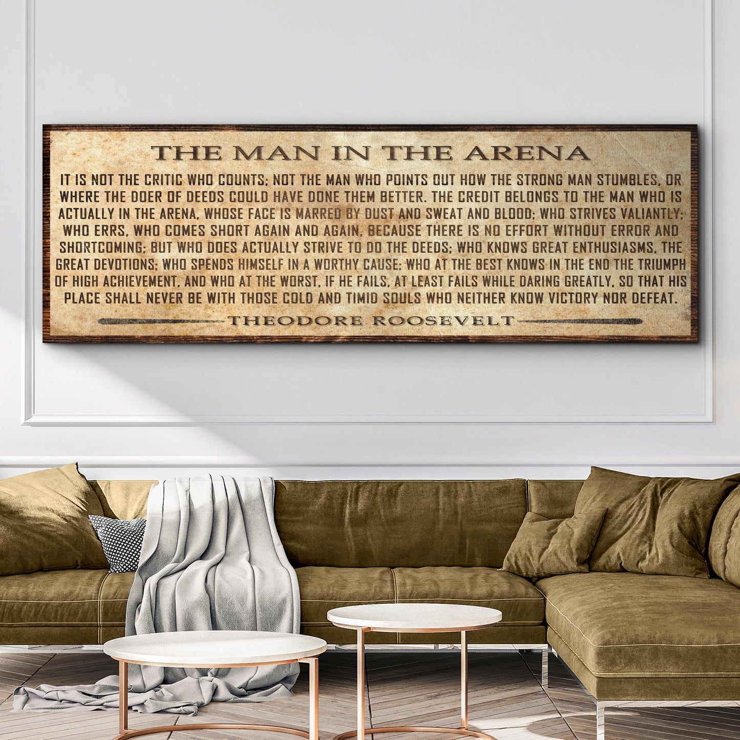 Man in the Arena Theodore Roosevelt motivational canvas wall art V tall gallery format, gallery-wrapped
