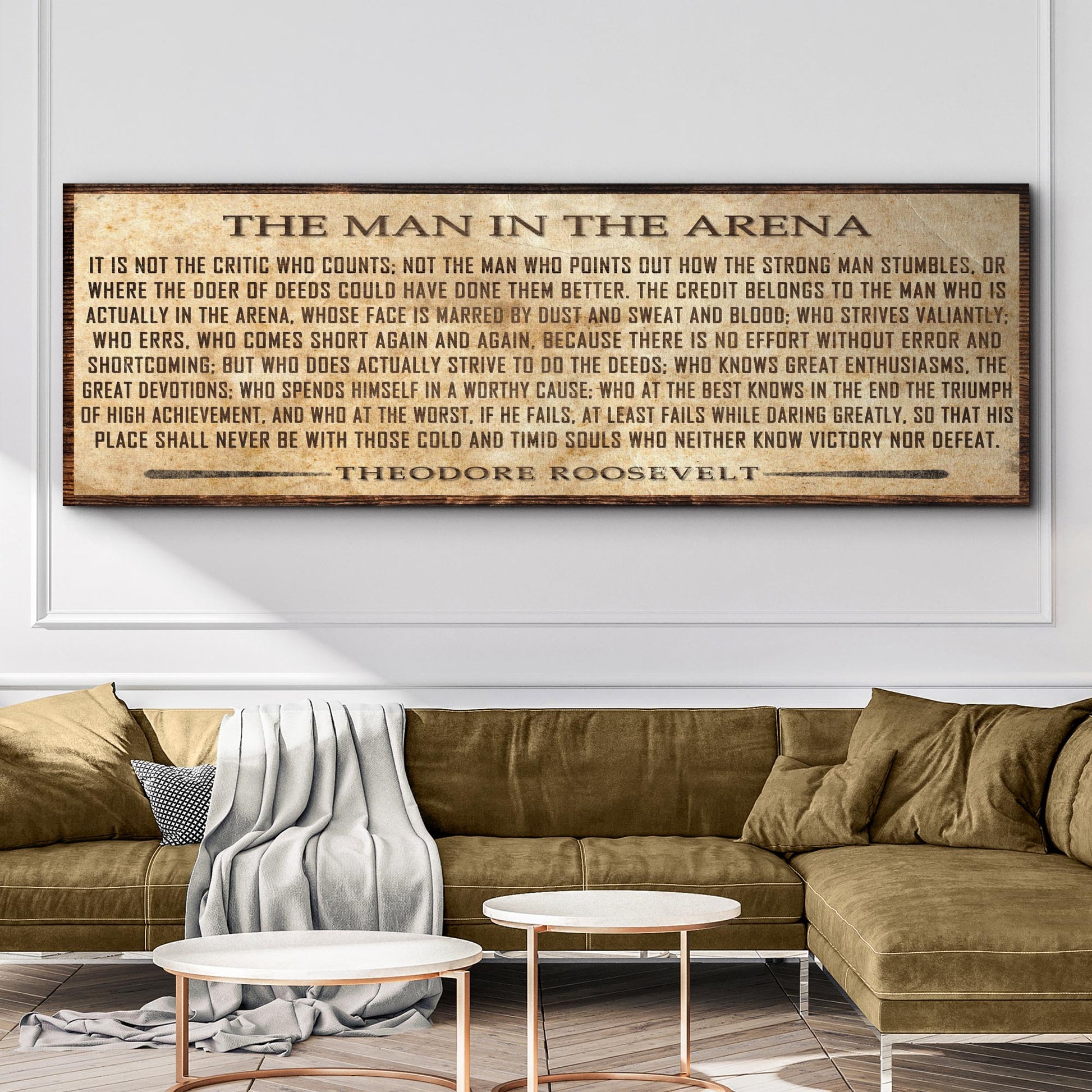 Man in the Arena Theodore Roosevelt motivational canvas wall art V tall gallery format, gallery-wrapped