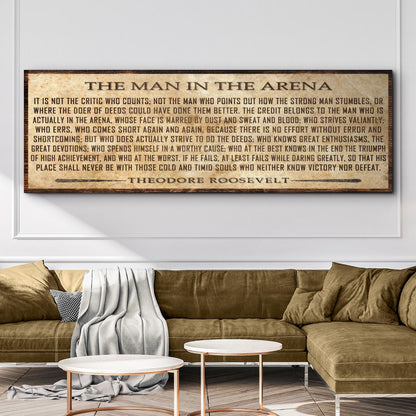 Man in the Arena Theodore Roosevelt motivational canvas wall art V tall gallery format, gallery-wrapped