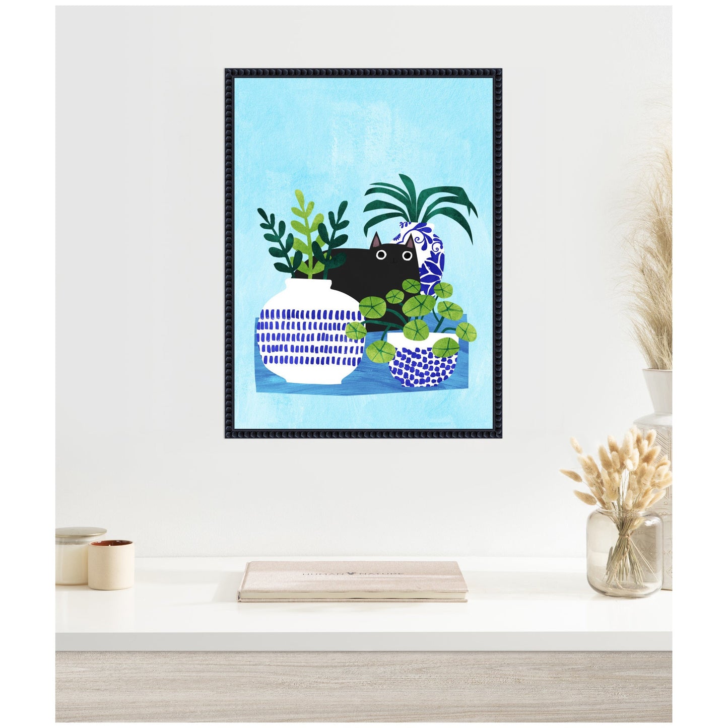 Blue Pots Botanical Framed Canvas Wall Art