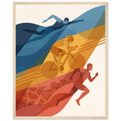 Abstract Triathlon Print: Geometric Swim Bike Run Wall Art - 40x50 cm / 16x20″ - Wood frame / Ready-to-hang - Sparkycare