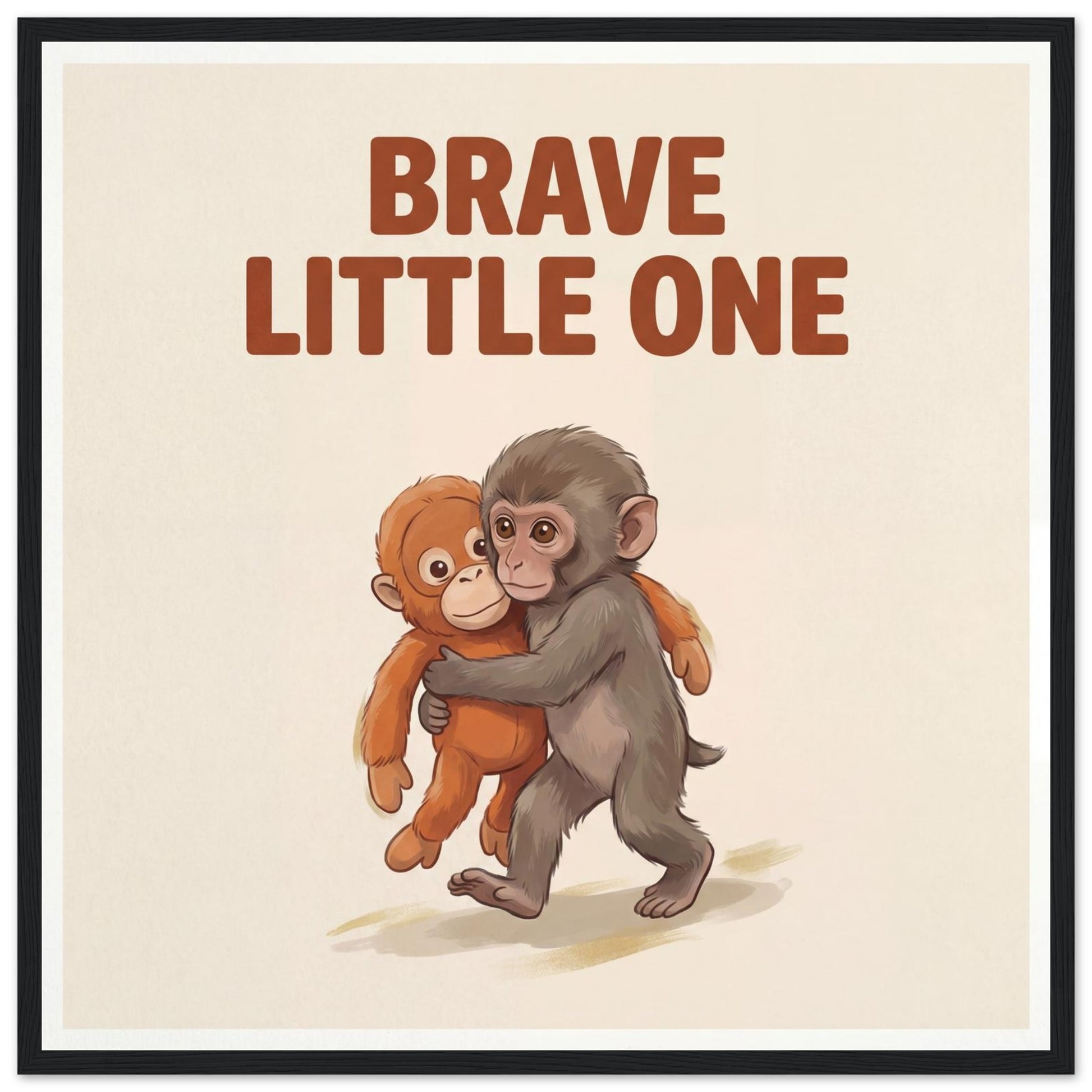 Brave Little One Monkey Poster - Bold Typography Framed Art - 50x50 cm / 20x20″ - Black frame / Ready-to-hang - Sparkycare