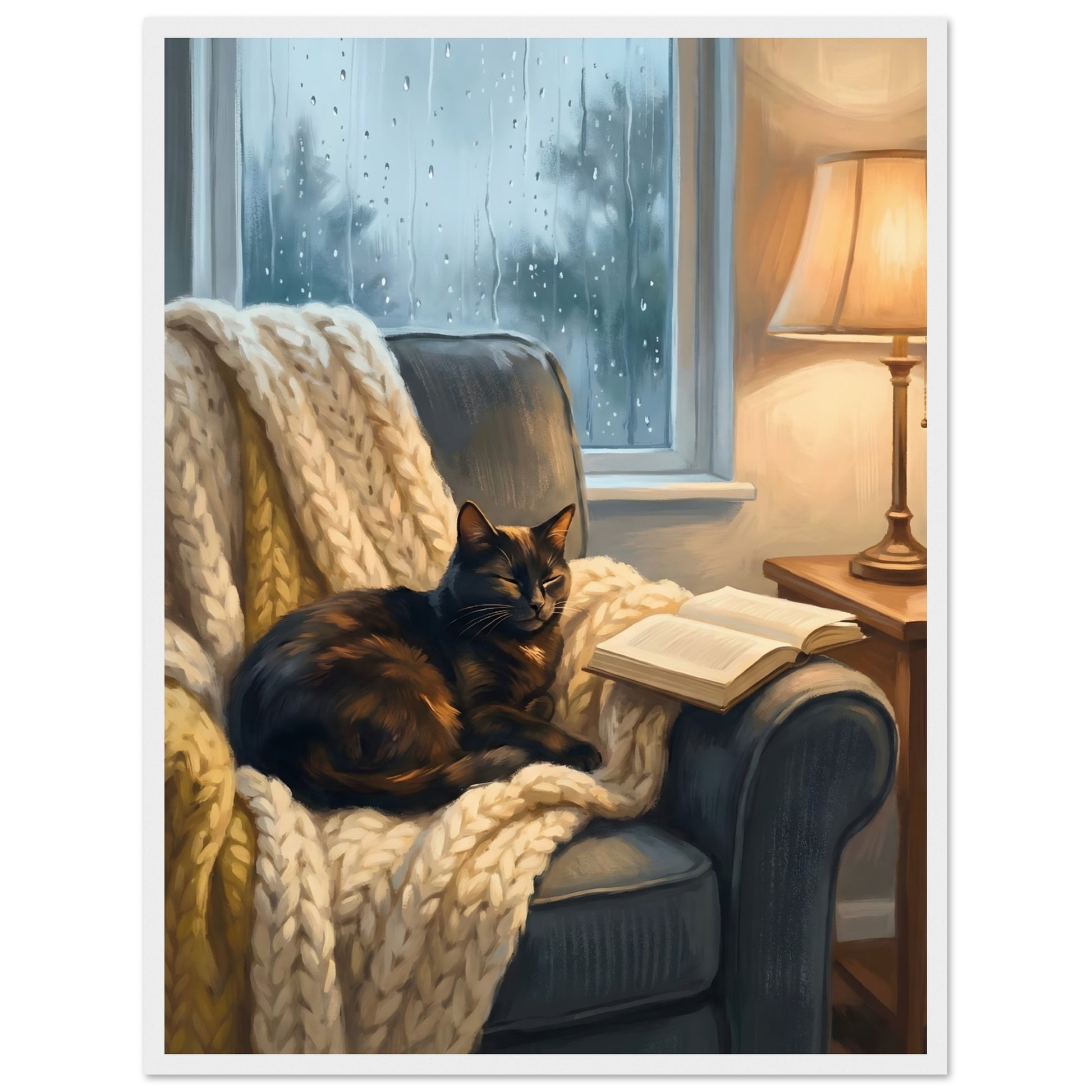 Cozy Cat Reading Poster - The Finishing Touch Your Reading Nook Needs - 45x60 cm / 18x24″ - White frame / Ready-to-hang - Sparkycare