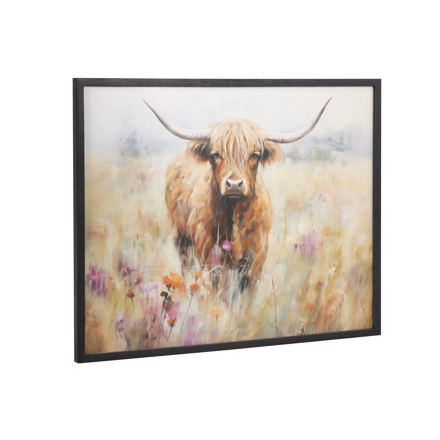 Highland Cow in a Flower Field Framed Wall Art Print